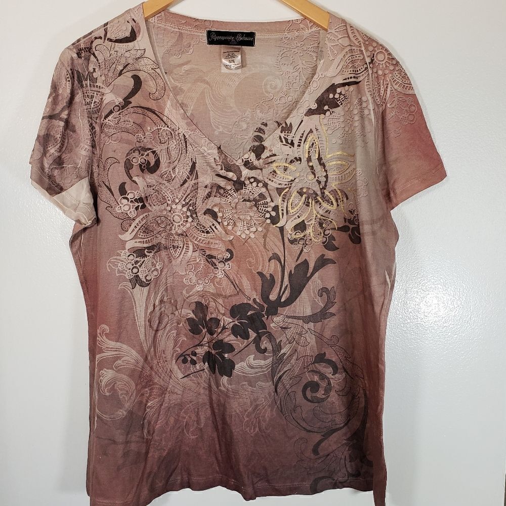 Appropriate Behavior 90s y2k 2000s V Neck Short Sleeve Blouse Size XL